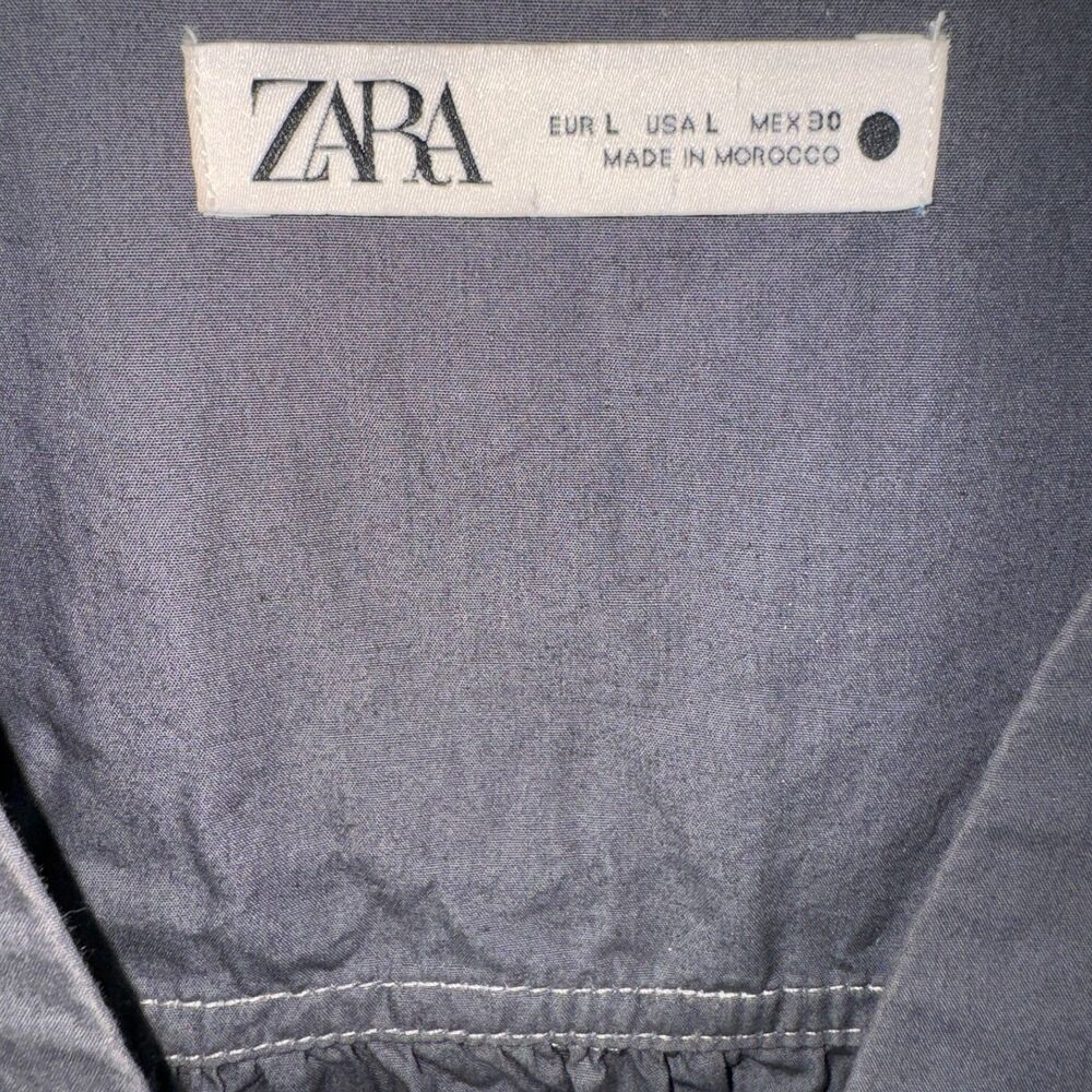ZARA Mini A-Line Dress Womens Size Large Gray V Neck Pockets - Picture 3 of 3